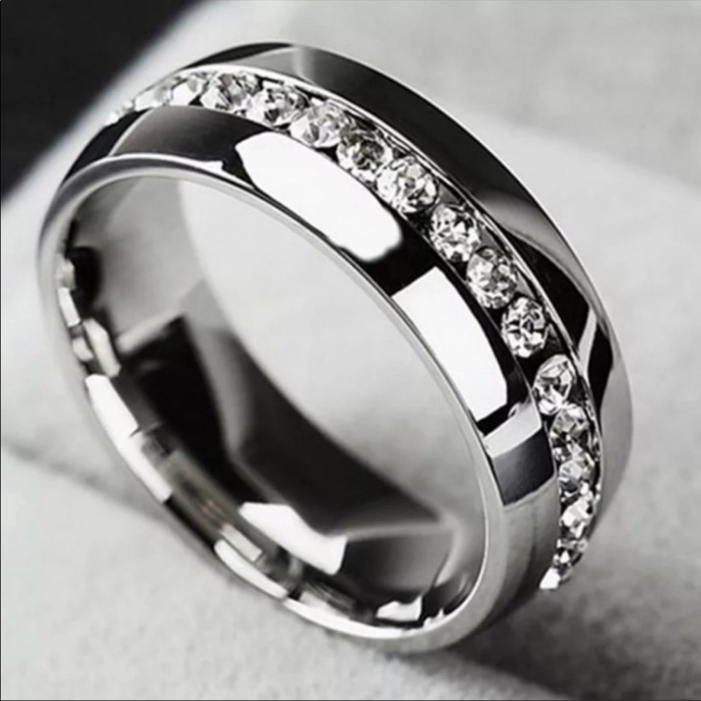 New Gorgeous Unisex Stainless Steel Diamond Ring - Picture 1 of 2